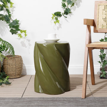 Yves 18" Modern Minimalist Rope Twist Ceramic Indoor-Outdoor Garden Stool